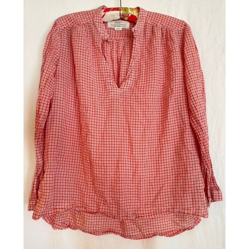 Birds of Paradis Trovata Top Small Red Gingham V-Neck Cotton Coastal Cottagecore